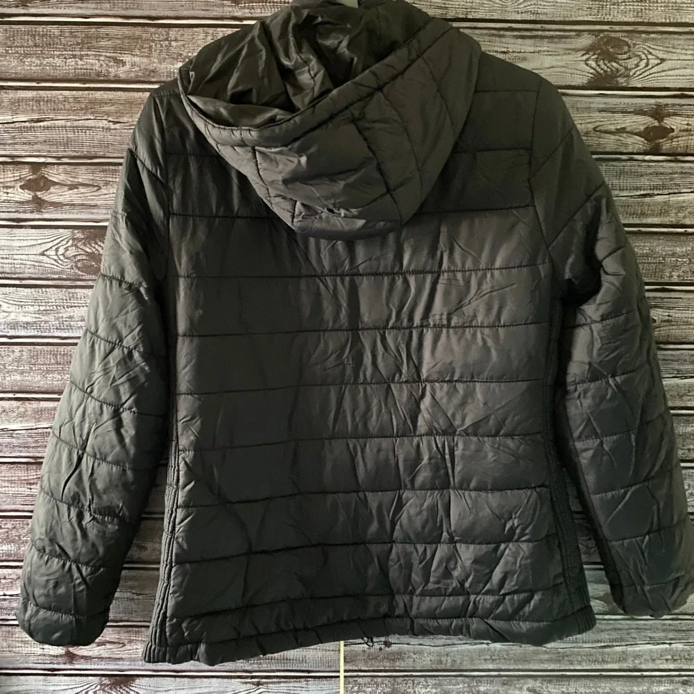 Time and Tru Women's‎ Full-Zip Puffer Jacket Size XS 0-2 Black Hooded Pockets